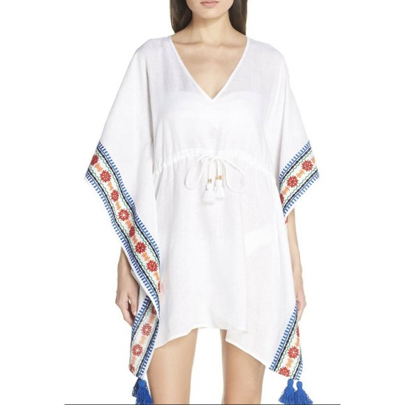 Tory Burch Ravena Embroidered Linen Beach Caftan - Picture 3 of 12